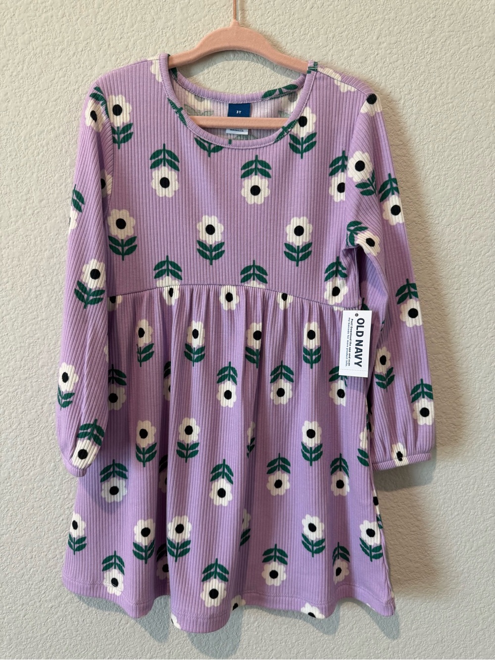 Old Navy Lavender Floral Ribbed Long-Sleeve Dress